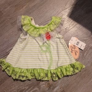 Little Lass Baby green and white baby top shirt brand new sleeveless